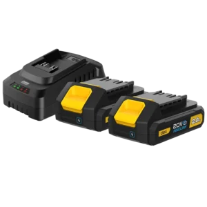 طقم بطاريات ليثيوم 20 فولت (2 بطارية 2.0 أمبير + الشاحن) – موديل EDL-CM20A2E – Deli Tools.