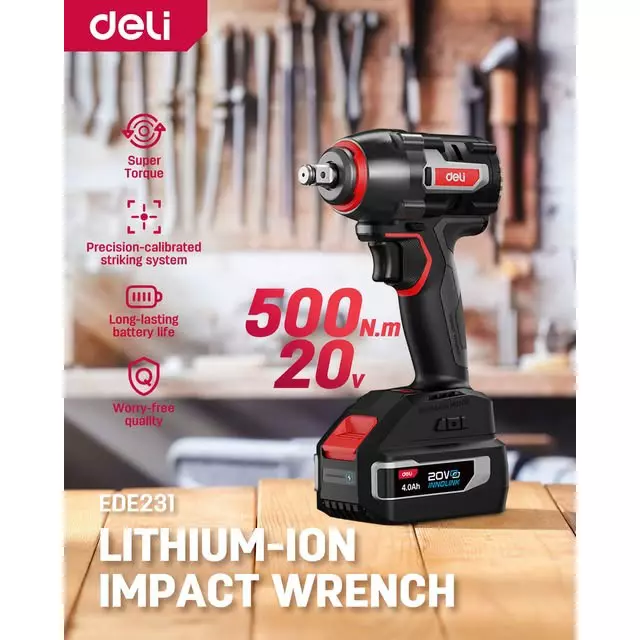 Deli ED231 20V Lithium‑Ion Brushless Impact Wrench - الصورة 2